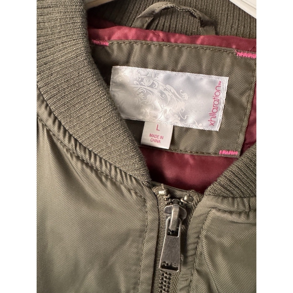 Xhilaration Women's Bomber Jacket with Printed‎ Lining - Olive - Large - Picture 2 of 3